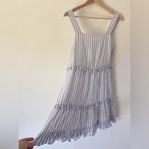 Rails Sandy Blue Iris Strip Linen Blend Tiered Ruffle Mini Dress Size Small - Picture 9 of 12